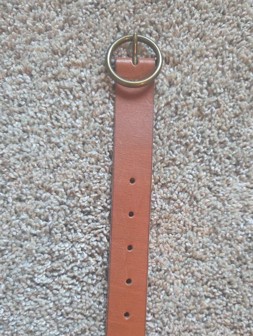 Classic Tan Leather Belt with Round Brass Buckle